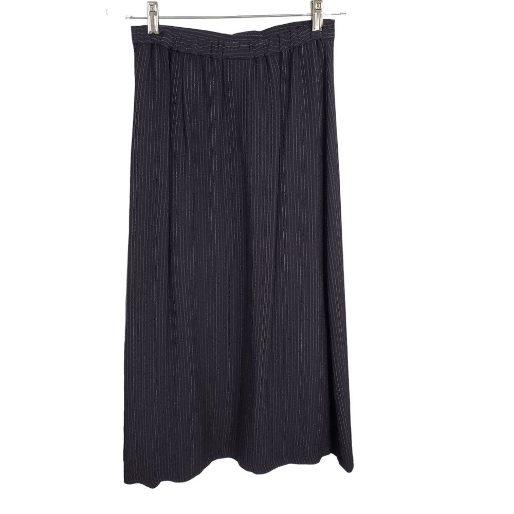 Eileen Fisher Size M Skirt Button Front Woven Wool Rayon Maxi Pinstripe Blue - Picture 2 of 10